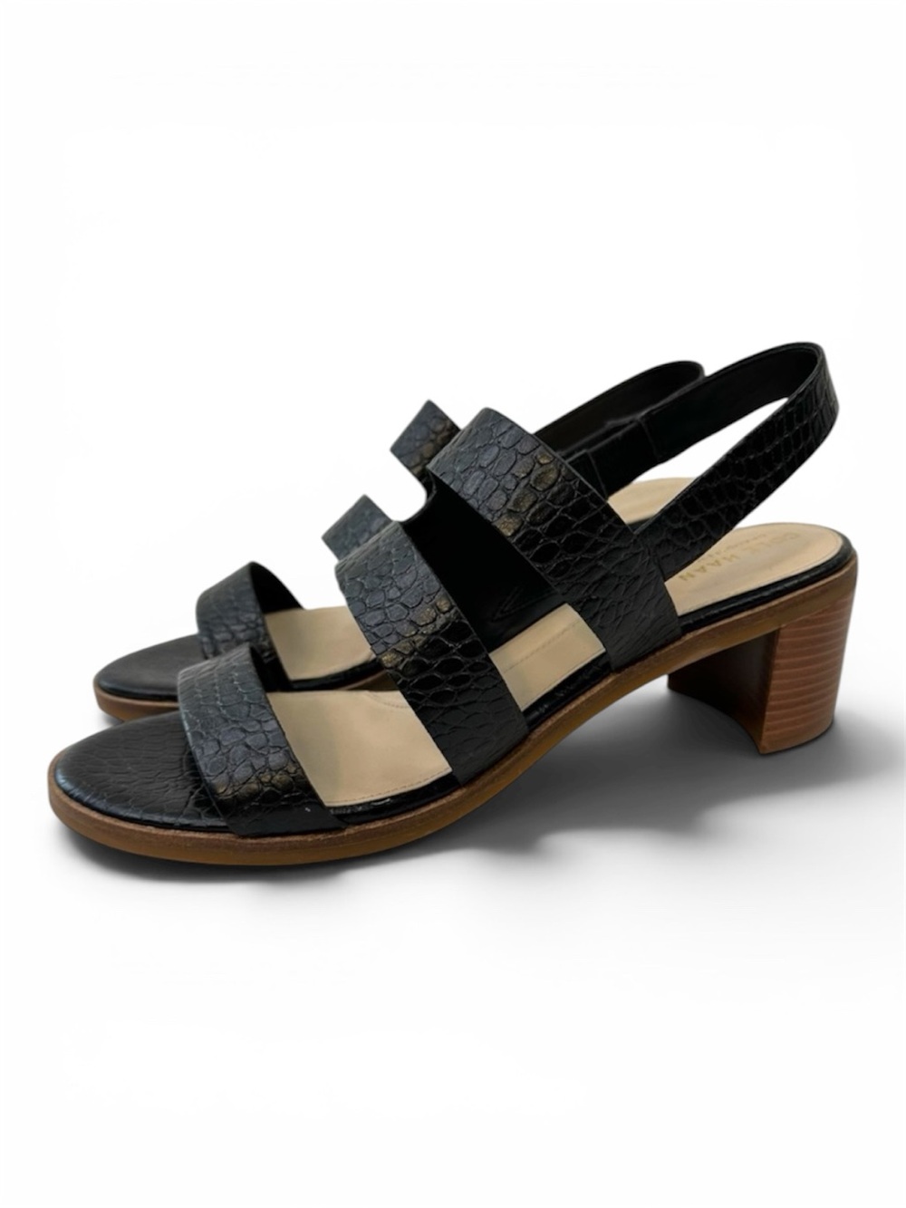 Cole Haan Adella Sandal Black Croc Print Embossed Leather 10